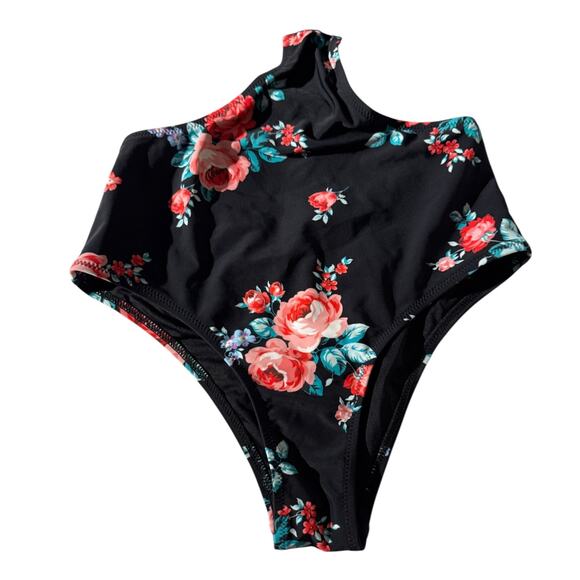 Cupshe floral wrap cutout one piece bathing suit swimsuit black size X-Small XS - Picture 5 of 8